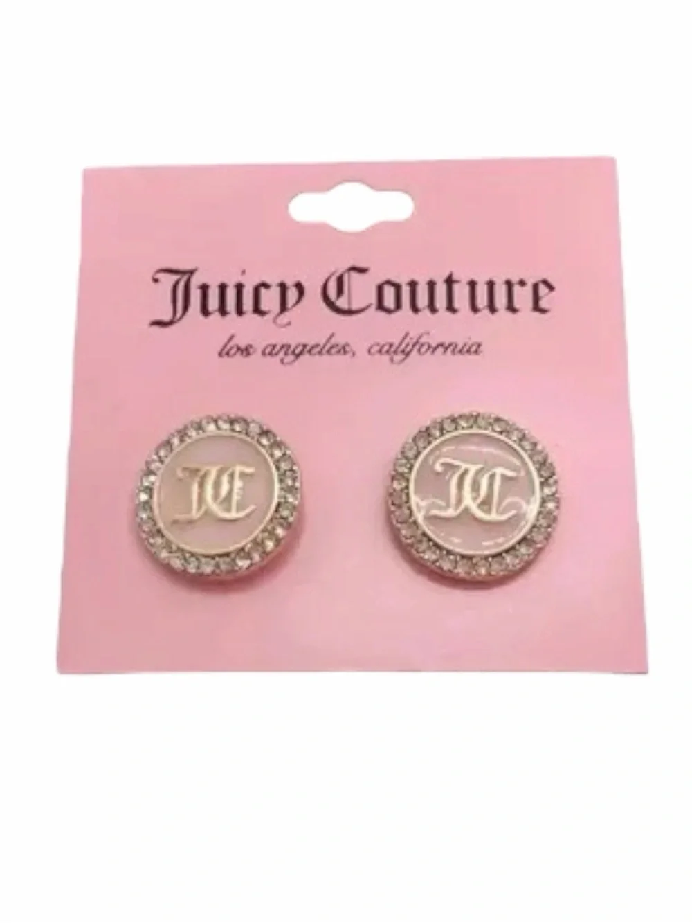 Juicy Couture Goldtone and Pave Crystal Glass Stone Pink Circle Stud Earrings